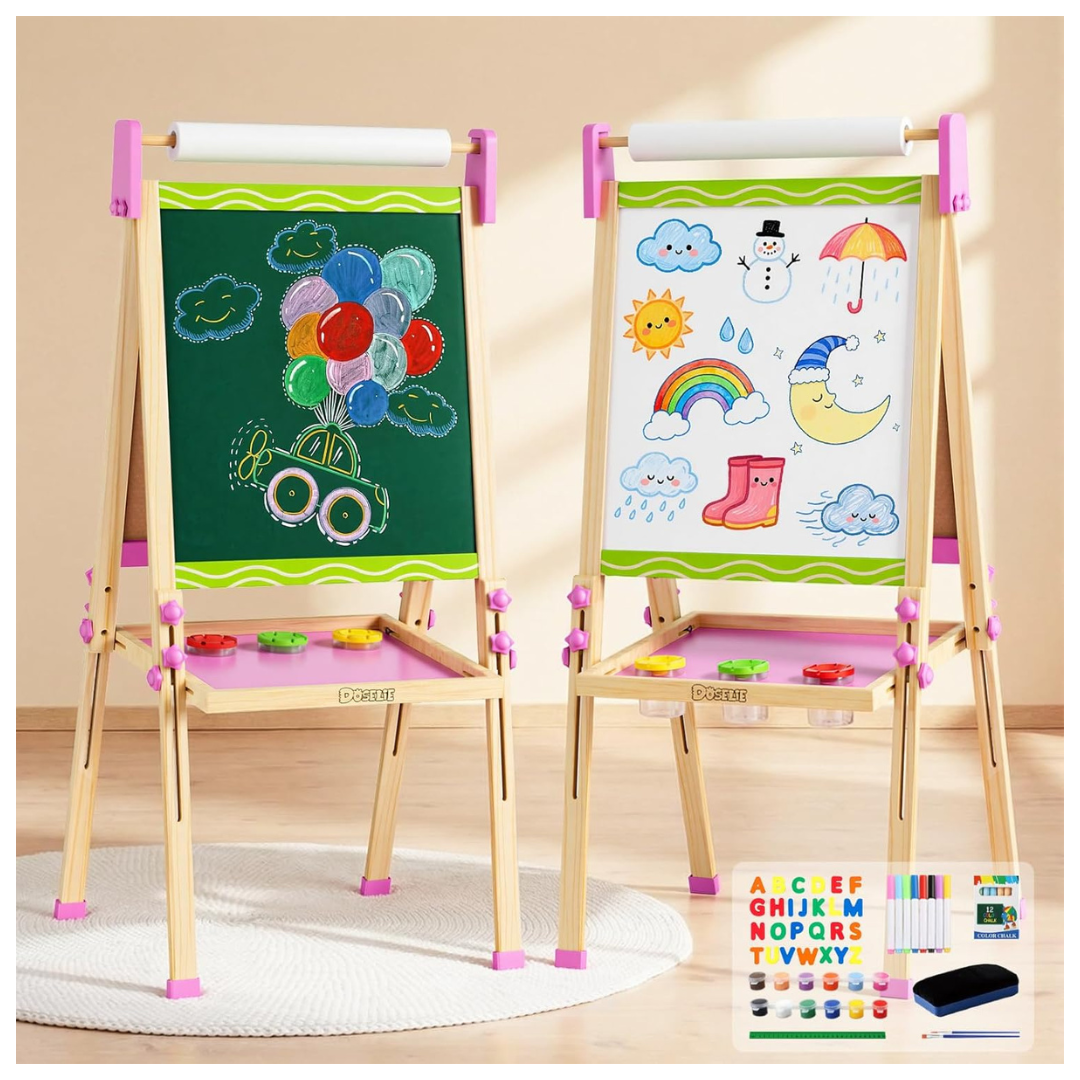 Doselie Wooden Double-Sided Magnetic Dry Erase Whiteboard Chalk Board