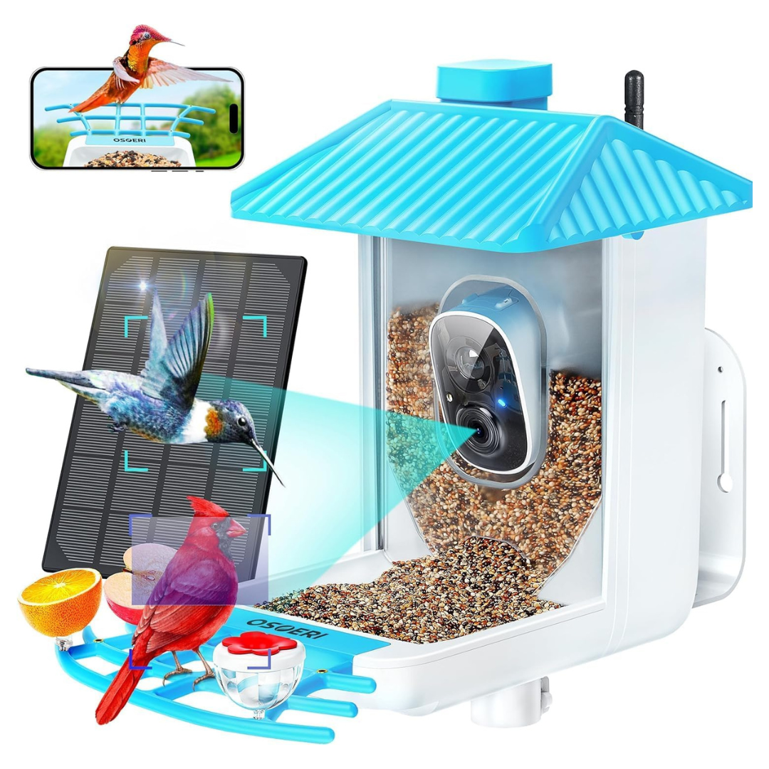 Osoeri 1080P HD WiFi Solar-Powered Smart Bird Feeder W/ Camera