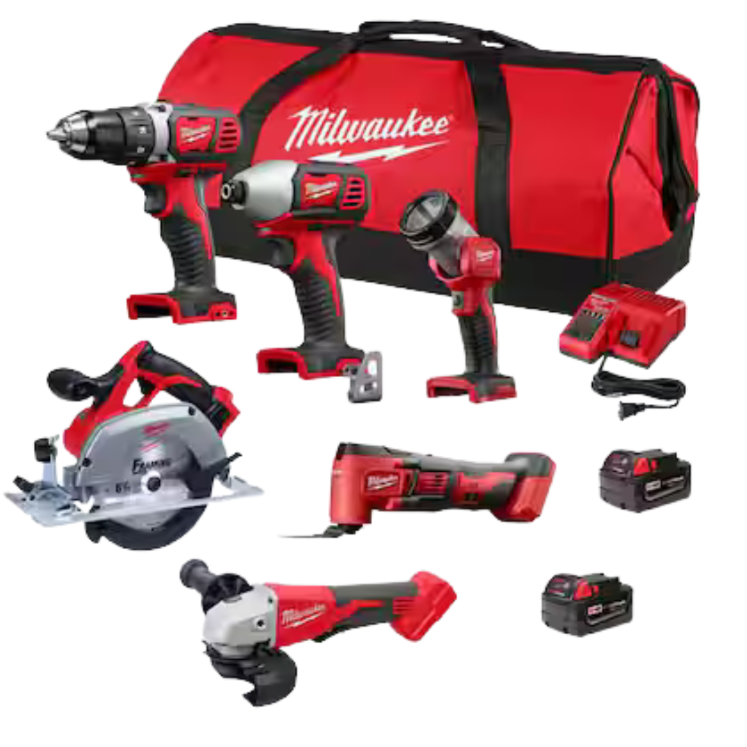 6-Tool Milwaukee M18 18V Cordless Combo Kit With 2x 4.0Ah Batteries & Charger