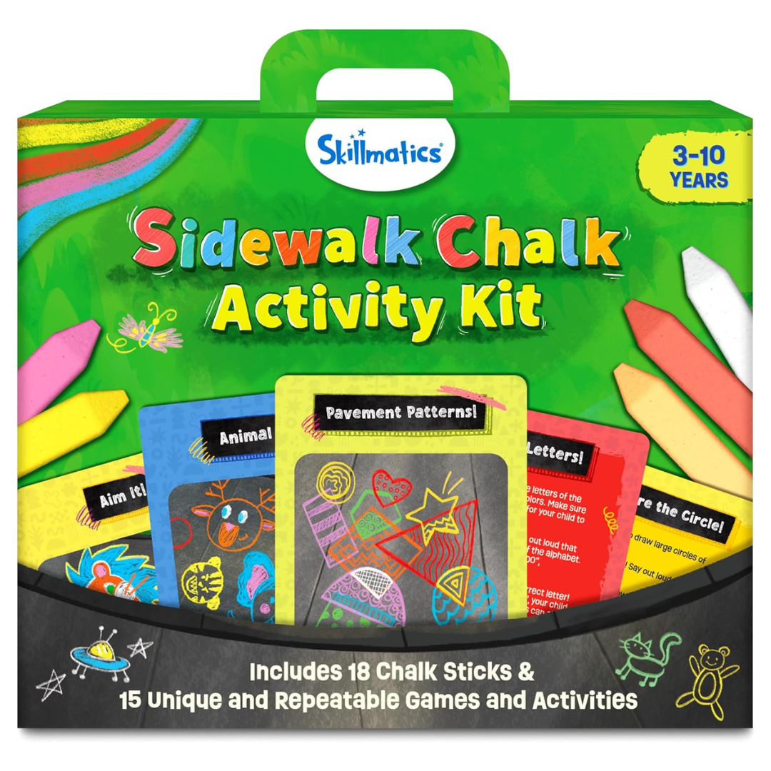 Skillmatics Sidewalk Chalk Activity Kit W/ 18 Chalk Sticks & 15 Activities & Games
