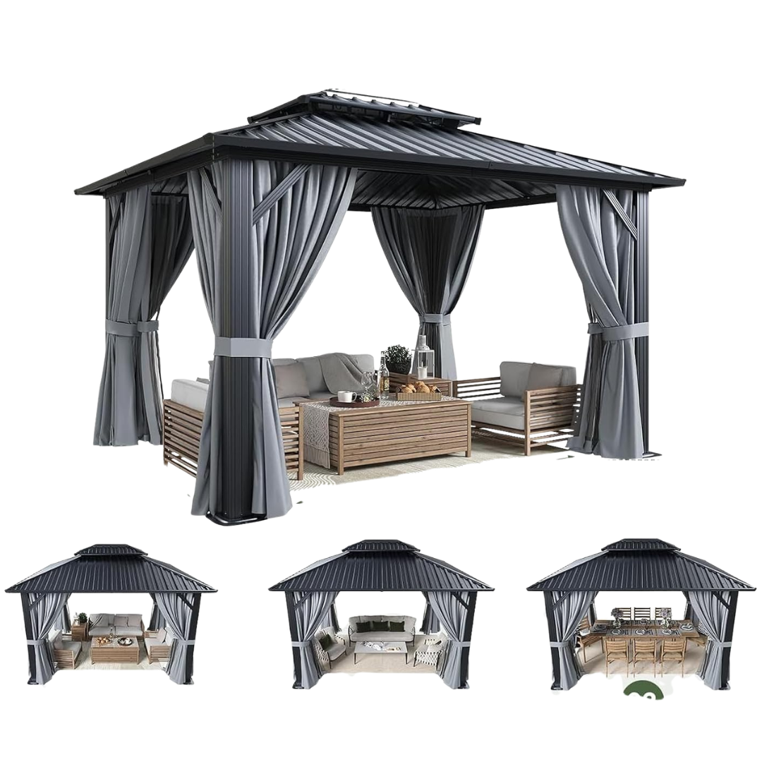 10' X 12' Aoxun Hardtop Gazebo With Double Galvanized Steel Roof