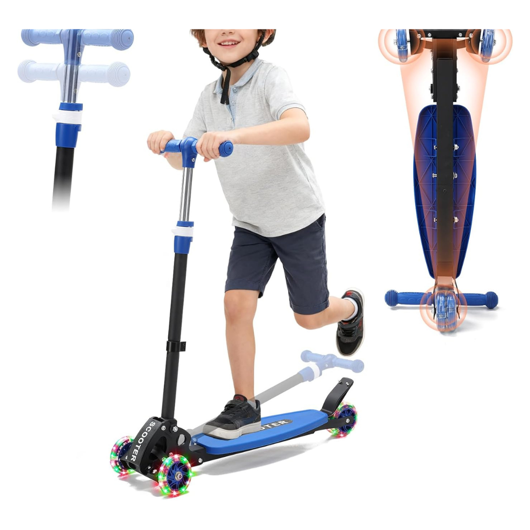 3-Wheel Folding Light-Up Kick Scooter W/ Adjustable Height Handlebar