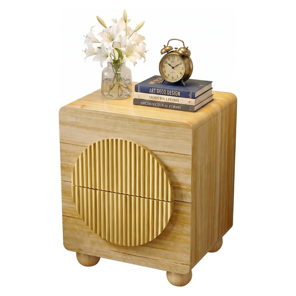 23" HOCAT Modern Style Bedside Table With Round Moon Handle & Storage