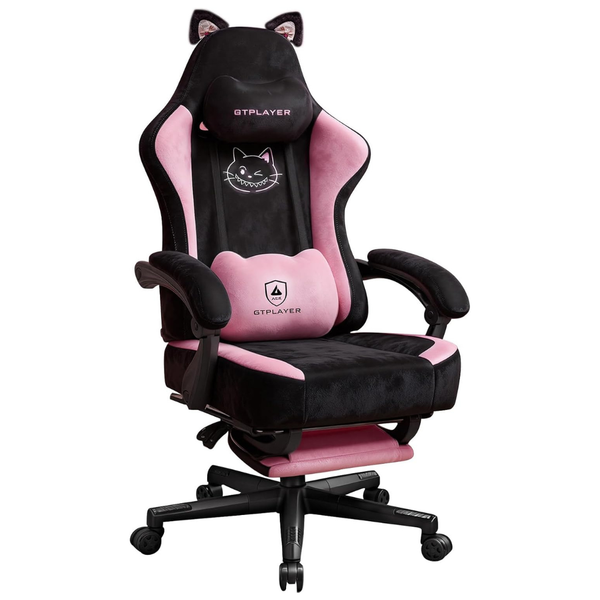 Gtpoffice Ergonomic Reclining Cute Gaming Chair W/ Cat Ears & Footrest (3 Colors)