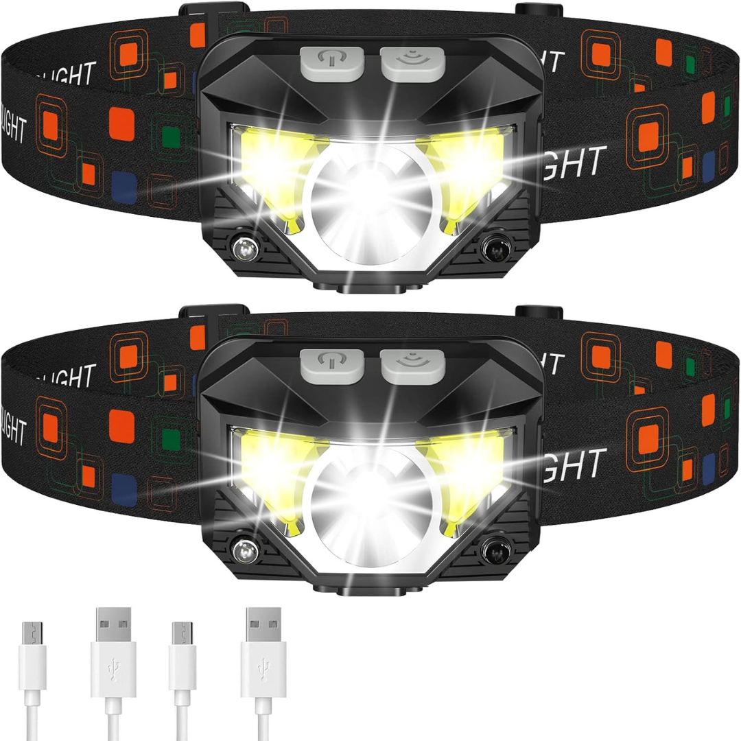 2-Pack LHKNL Waterproof Motion Sensor Head Lamp W/ 8 Modes