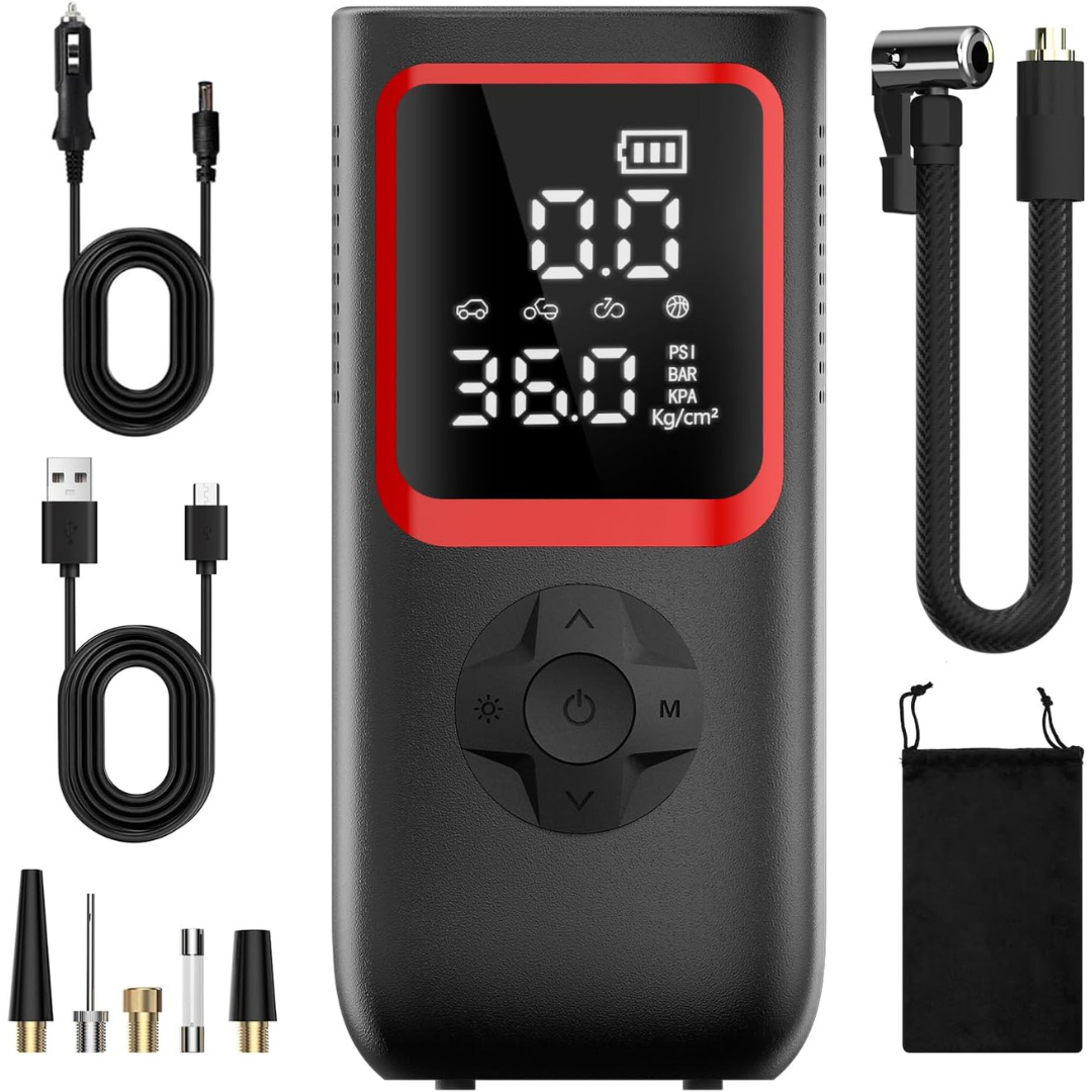 150 PSI Portable Tire Inflator Air Compressor W/ Pressure Gauge & LED Light