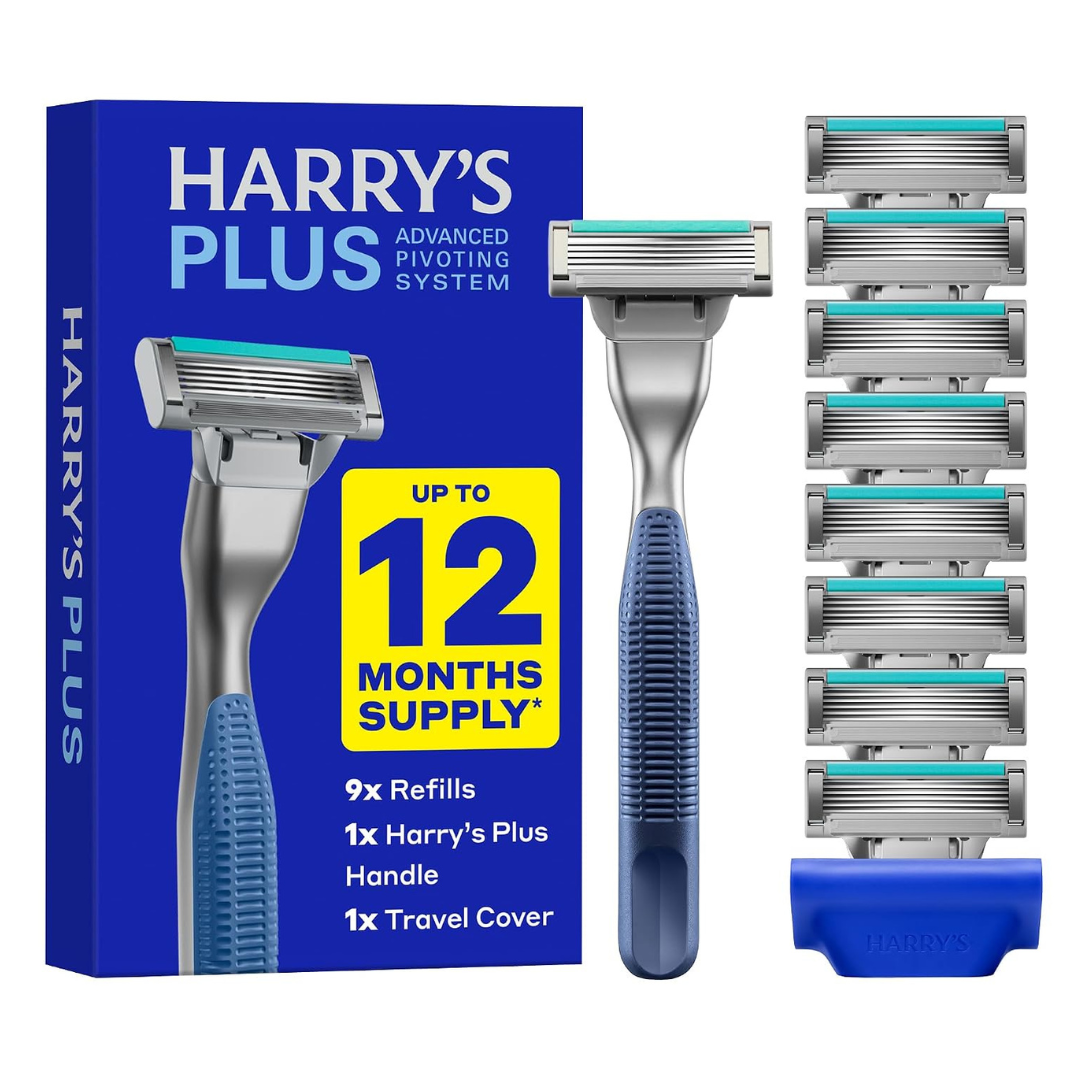 Harry's Plus Men's Razor Set W/ Tide Handle & 9 Blade Refill Cartridges