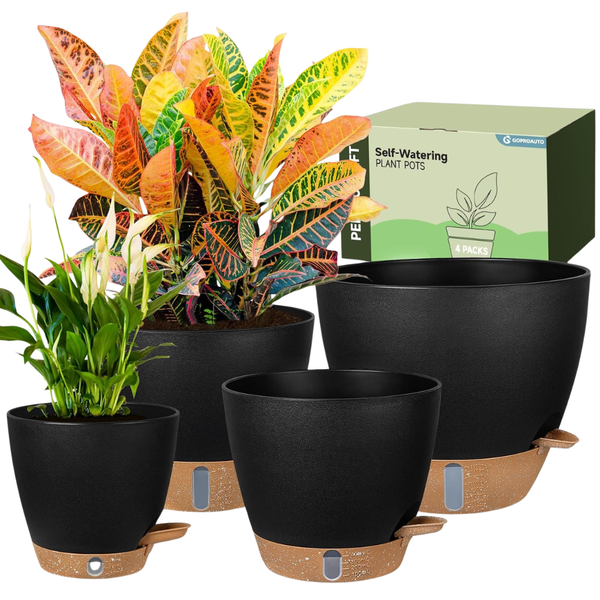 4-Pack Self-Watering Plant Pots (6"/8"/10"/12", 2 Colors)