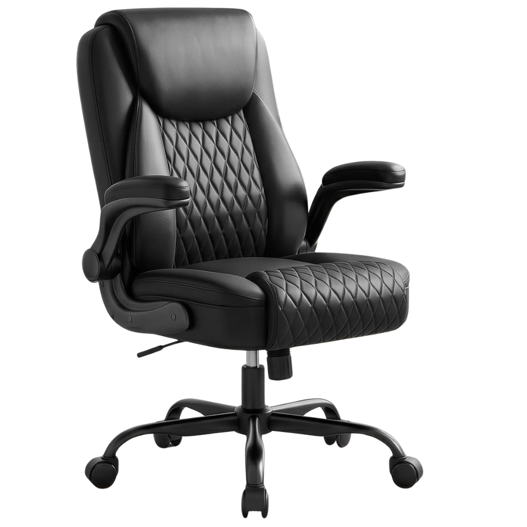Leather Ergonomic Office Chair W/ Adjustable Armrests & Comfy Back Support