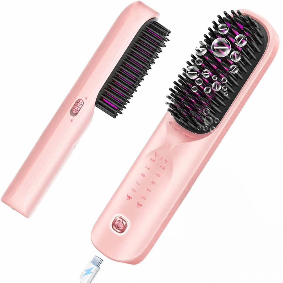 Bopcal 10000mAh Cordless Hair Straightener Brush W/ 30-Second Fast Heating (2 Colors)