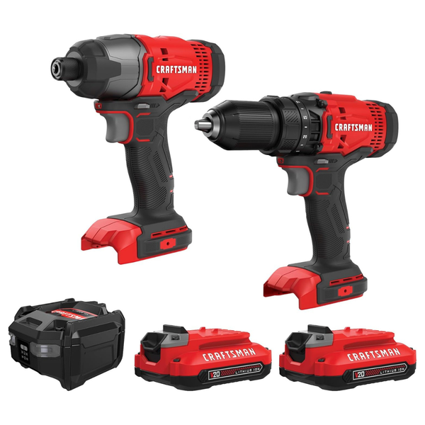 Craftsman 20V Cordless Drill & Impact Driver Kit W/2 Batteries & Charger
