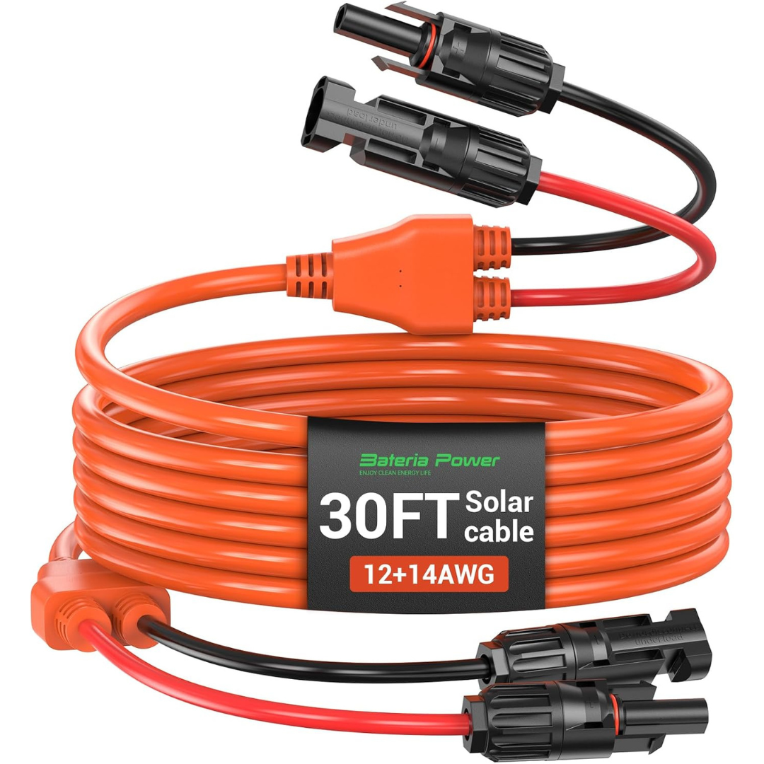 30ft 14AWG Red & Black Solar Extension Cable With Solar Panel Connectors