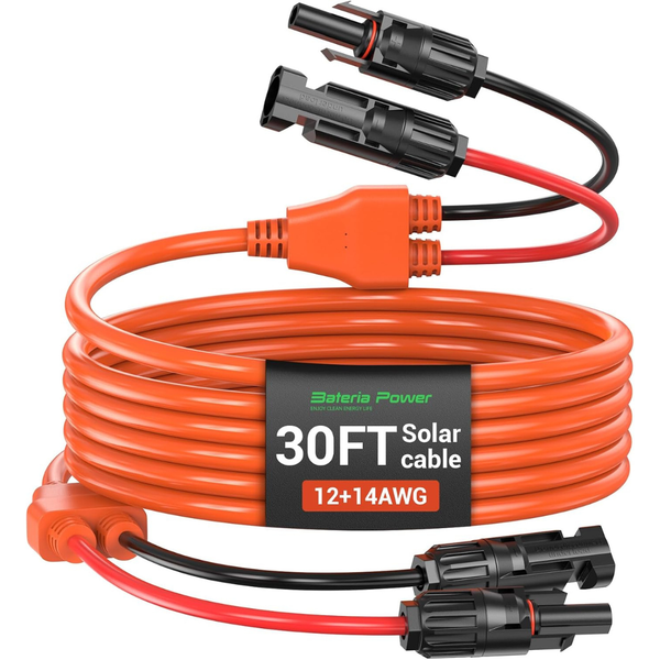 30ft 14AWG Red & Black Solar Extension Cable With Solar Panel Connectors