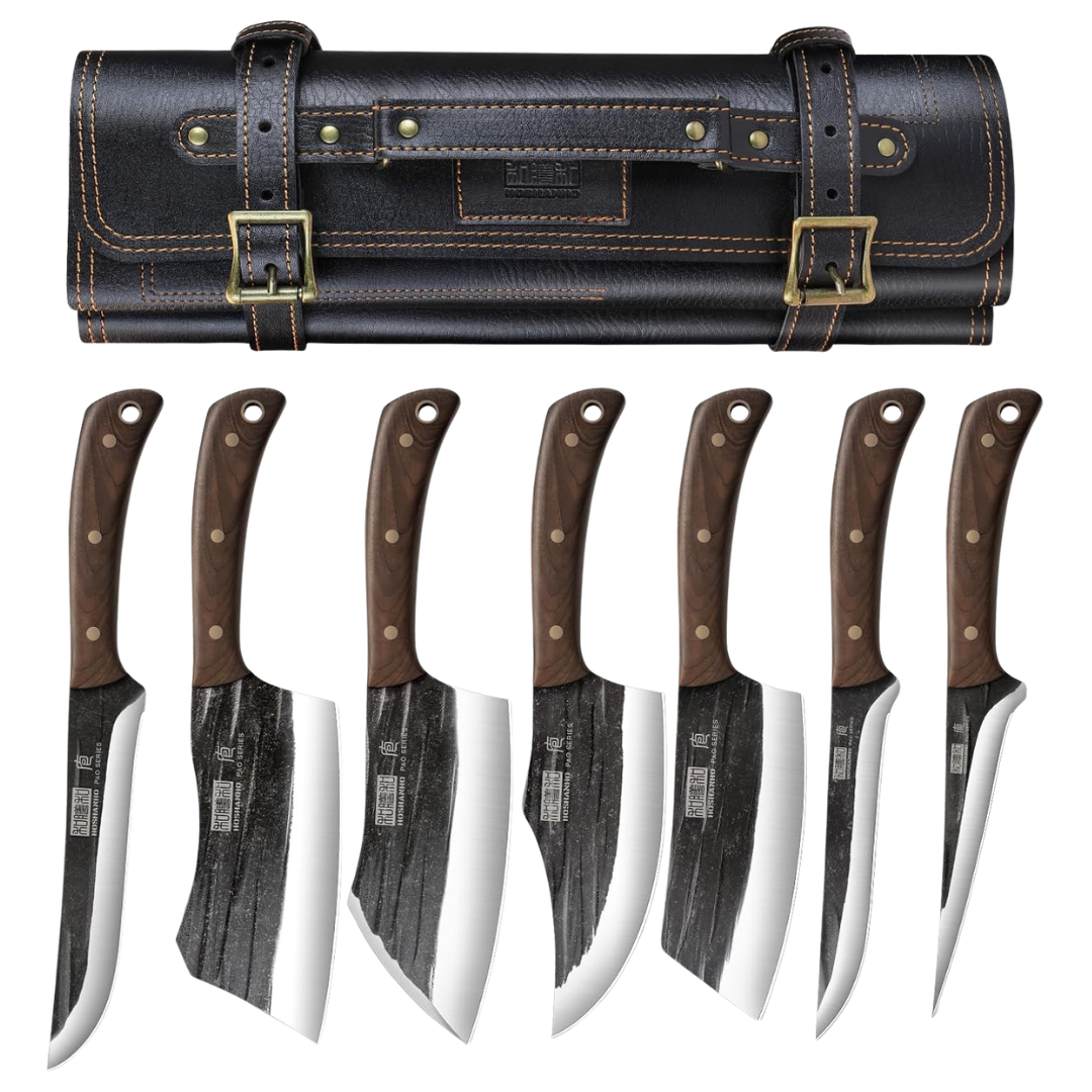 8-Count HOSHANHO 6.5" Hand Forged Butcher Chef Knife Set With Roll Bag