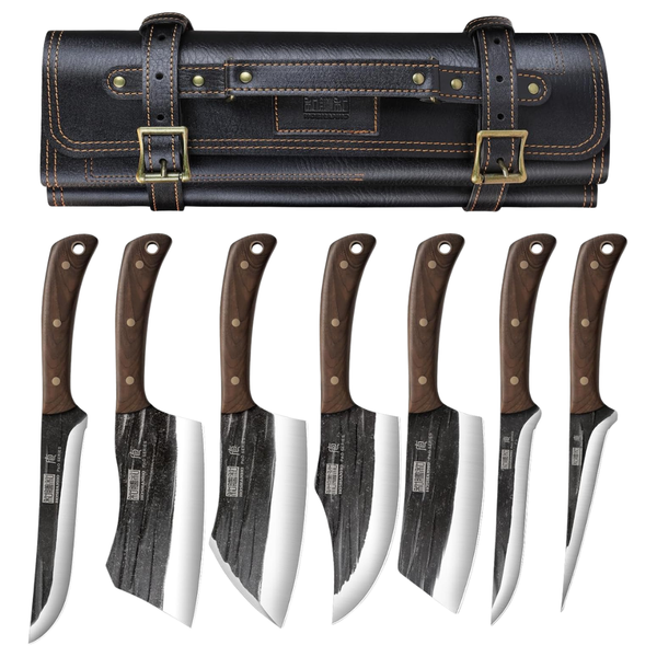 8-Count HOSHANHO 6.5" Hand Forged Butcher Chef Knife Set With Roll Bag