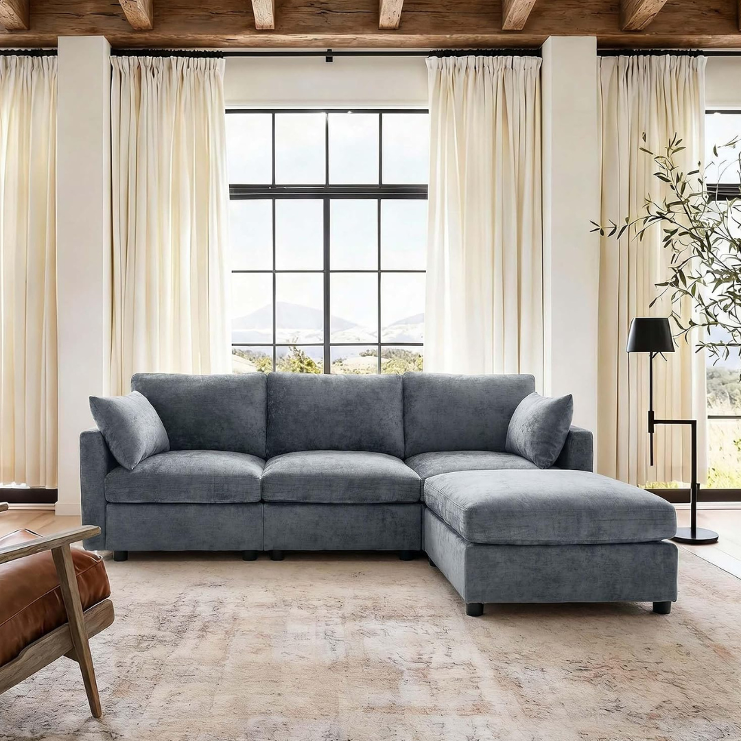 Iroomy Modern Chenille Loveseat Sofa W/ Spring Cushions