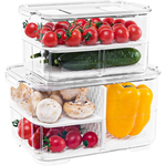 2-Pack Fruit & Vegetable Storage Containers W/ Lids & Removable Drain Tray
