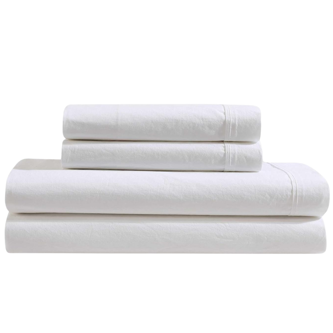 Calvin Klein Washed Percale Cotton Twin Bed Sheet Set With Pillowcase