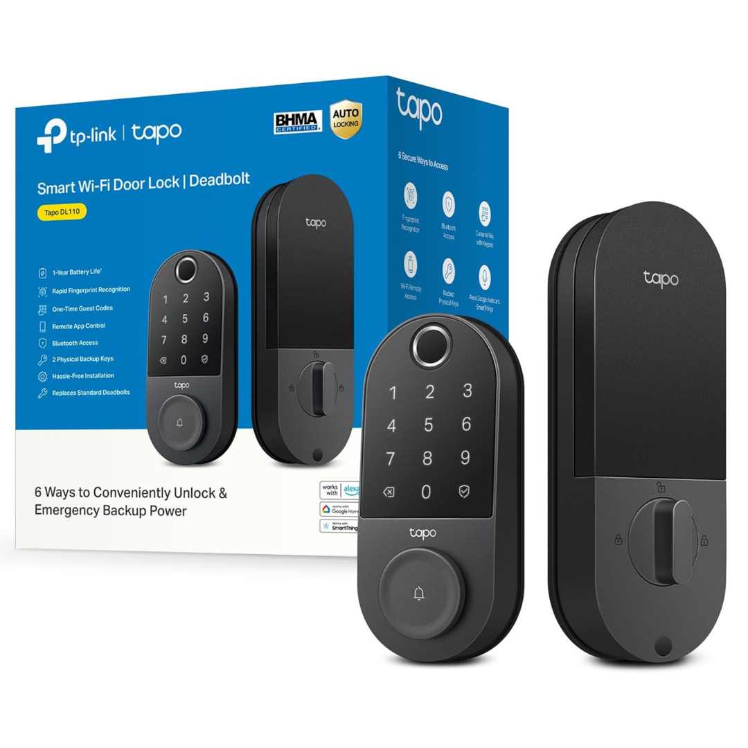 Tapo DL110 Smart Keyless Fingerprint Wi-Fi Door Deadbolt Lock (Black)