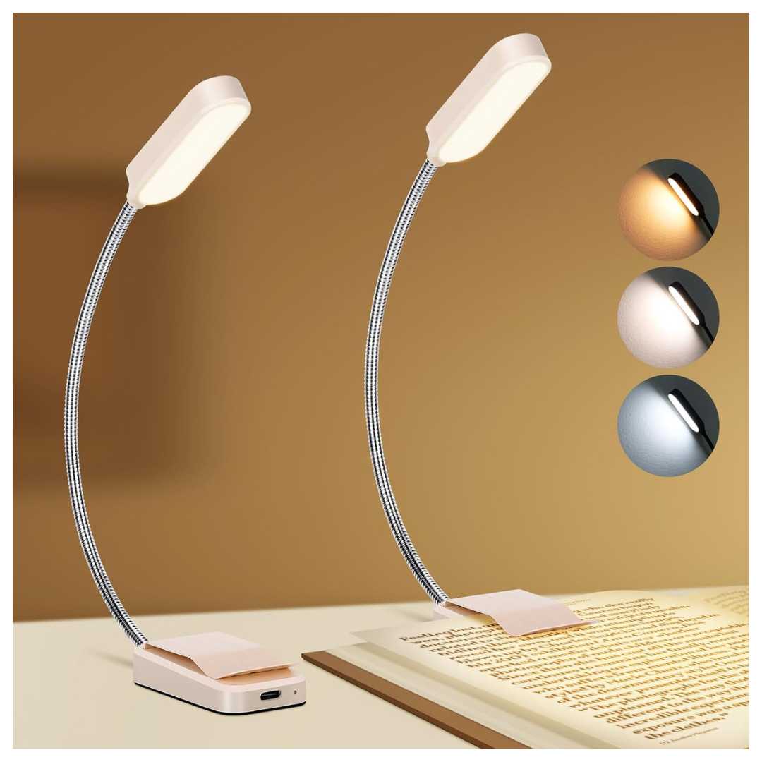 2-Pack Clip-on LED Rechargeable Book Light W/ 3 Color Modes