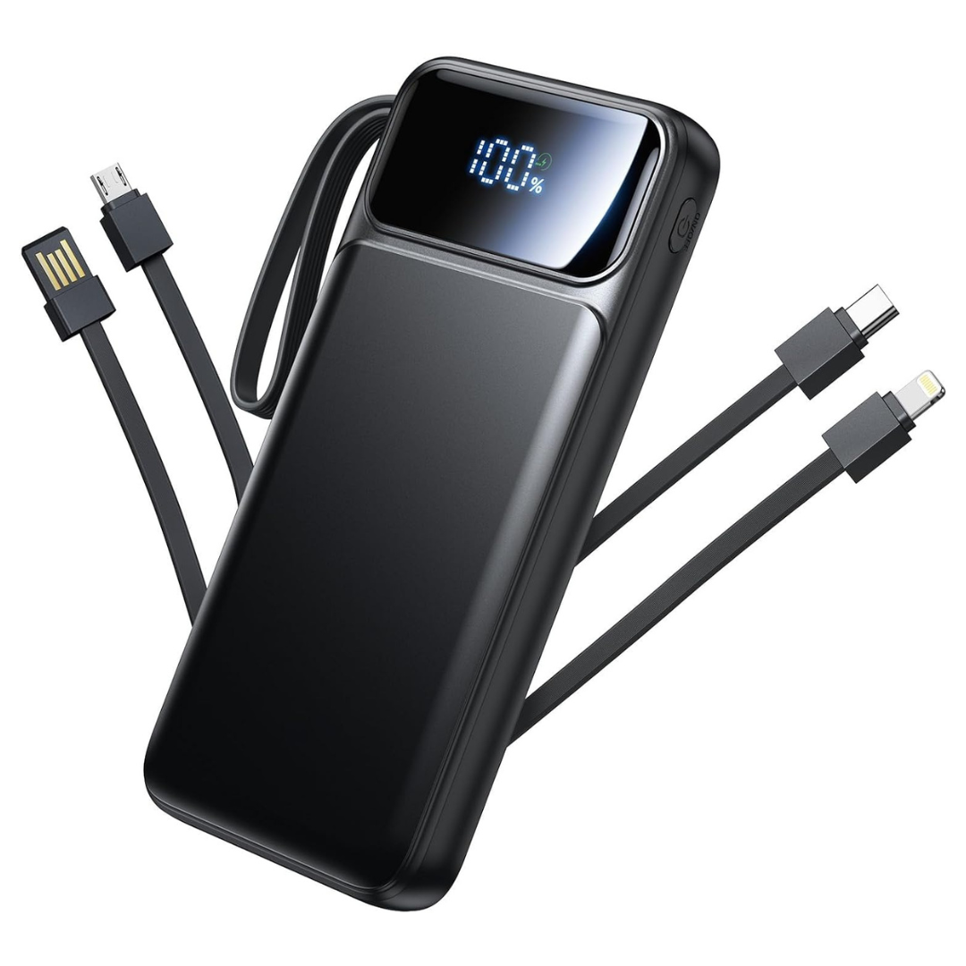 10000mAh 22.5W Portable Charger W/ Built-in Cables, 6 Outputs & LED Display
