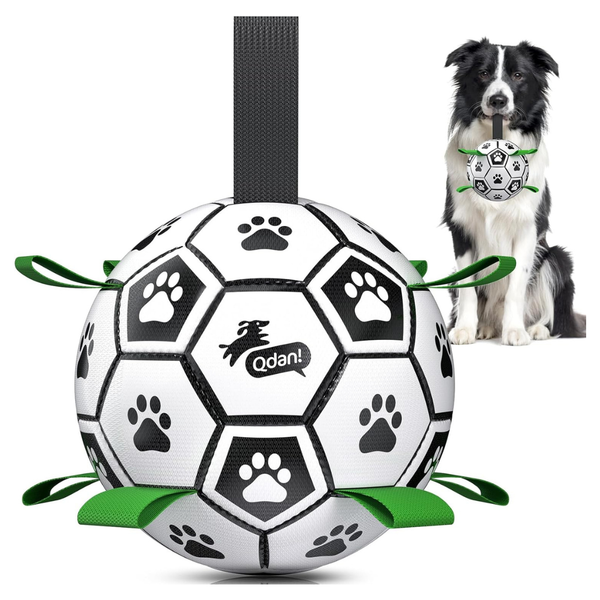 QDAN 6" Soccer Ball With Straps Fetch And Tug Toy