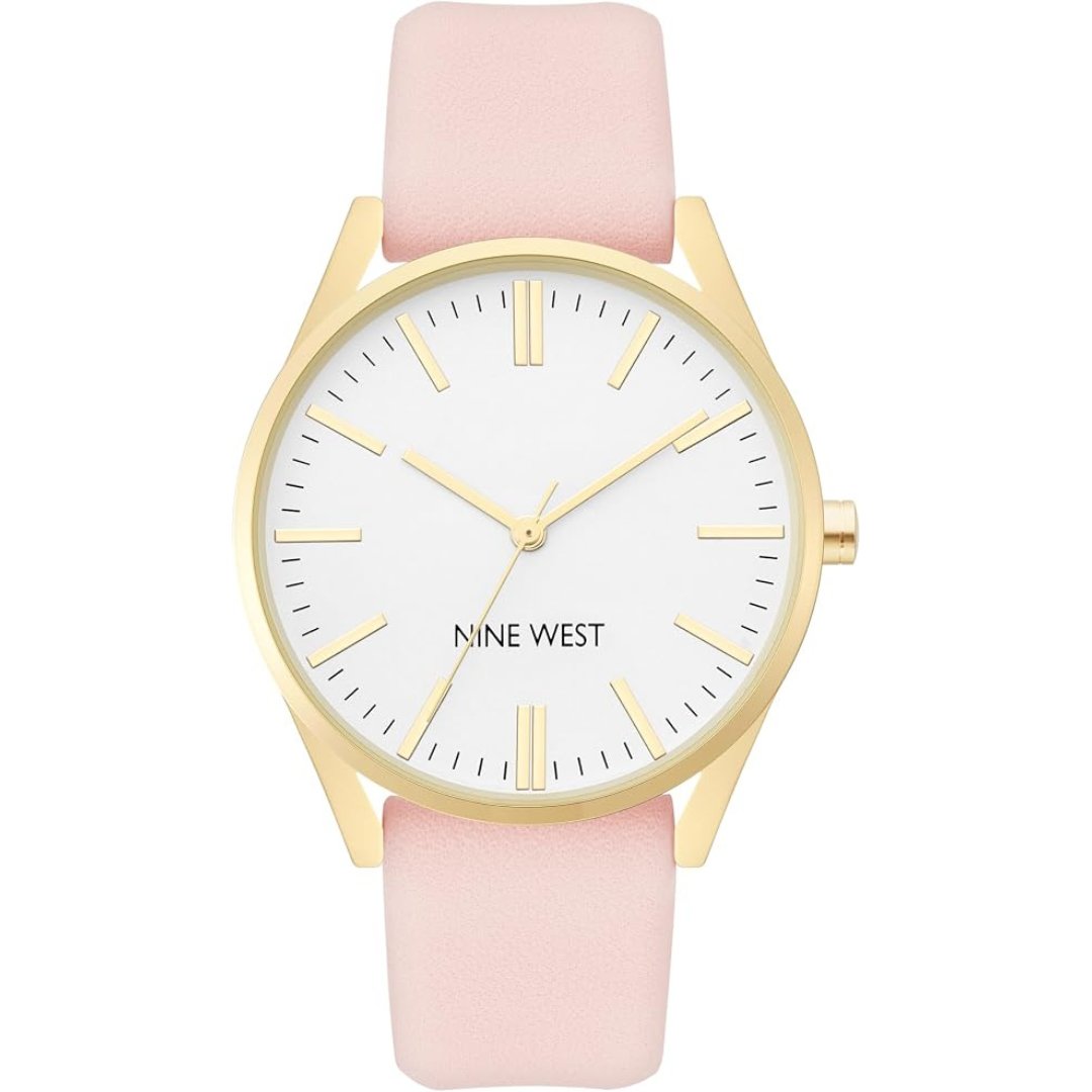 Nine West Women's Gold-Tone And Pastel Pink Strap Watch