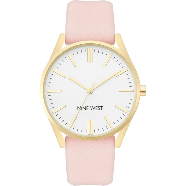 Nine West Women's Gold-Tone And Pastel Pink Strap Watch