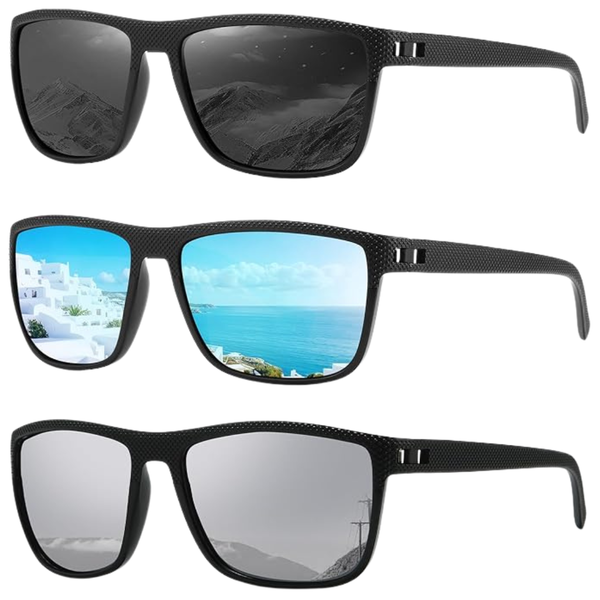 3-Pack Unisex Polarized Oversized Square Sunglasses