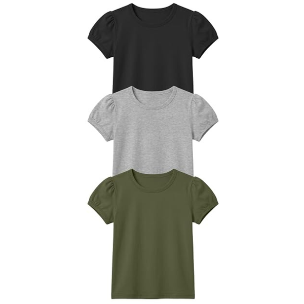 3-Pack Girls' Puff Short Sleeve Crew Neck Shirts (Various)