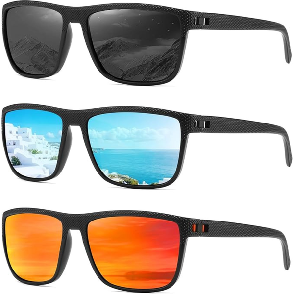 3-Pack Unisex Square UV Protection Polarized Sunglasses (3 Colors)