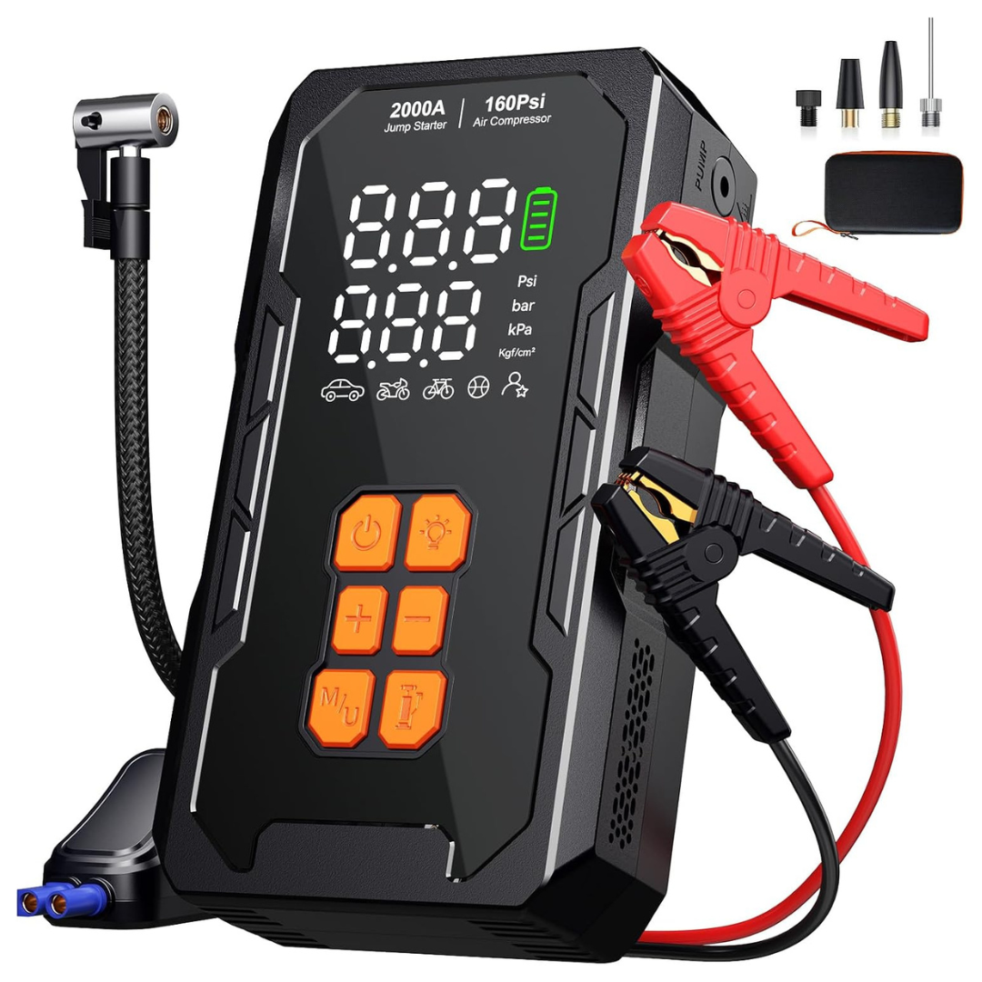 12V Portable Car Jump Starter With 160 PSI Air Compressor & Storage Case