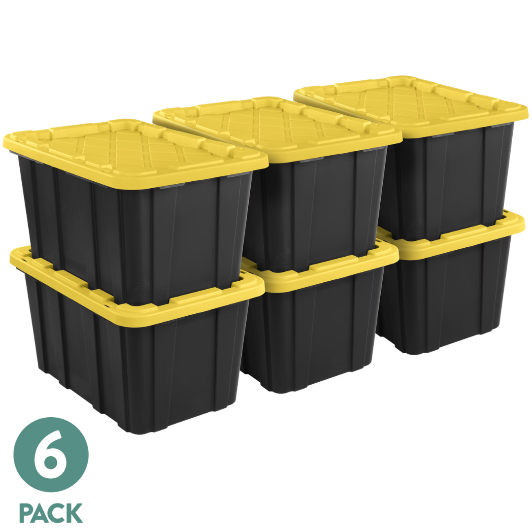 6-Pack 27-Gal Sterilite Industrial Tote Storage Bin w/ Snap-on Lids (Black/Yellow)