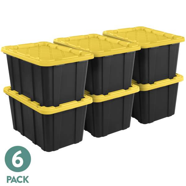 6-Pack 27-Gal Sterilite Industrial Tote Storage Bin w/ Snap-on Lids (Black/Yellow)