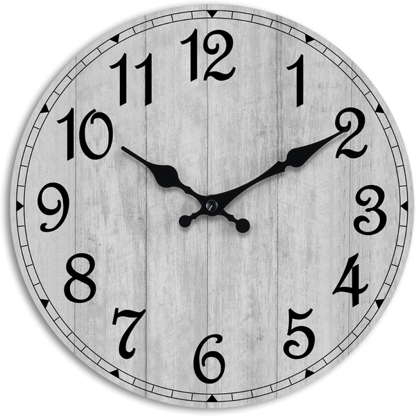 8" Silent Non Ticking Country Round Wooden Wall Clock