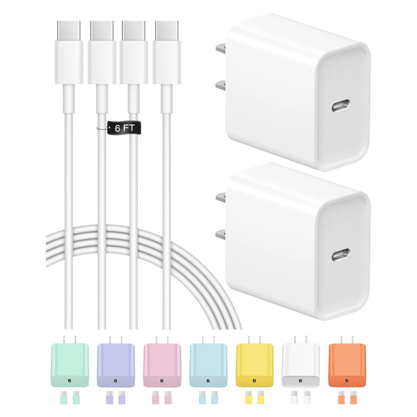 2-Pack Stakycet iPhone 15 Charger USB-C iPad Pro Charger With 6ft Cable