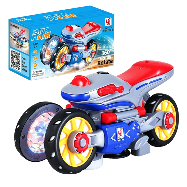 Motorcycle 360 Deg. Rotating Transforming Bump & Go Toy W/ LED Lights & Music
