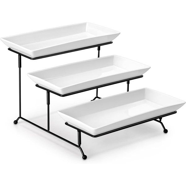 3-Tier Malacasa 12" Porcelain Serving Trays & Stand (White)