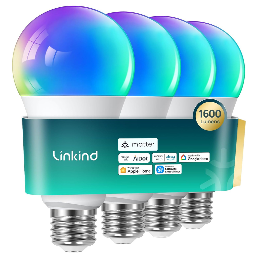 4-Count Linkind Matter Smart Color-Changing A21 E26 Wi-Fi LED Bulbs W/ Music Sync