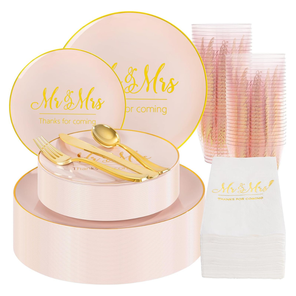 175-Piece Mr. & Mrs. Disposable Dinnerware Set (Pink)