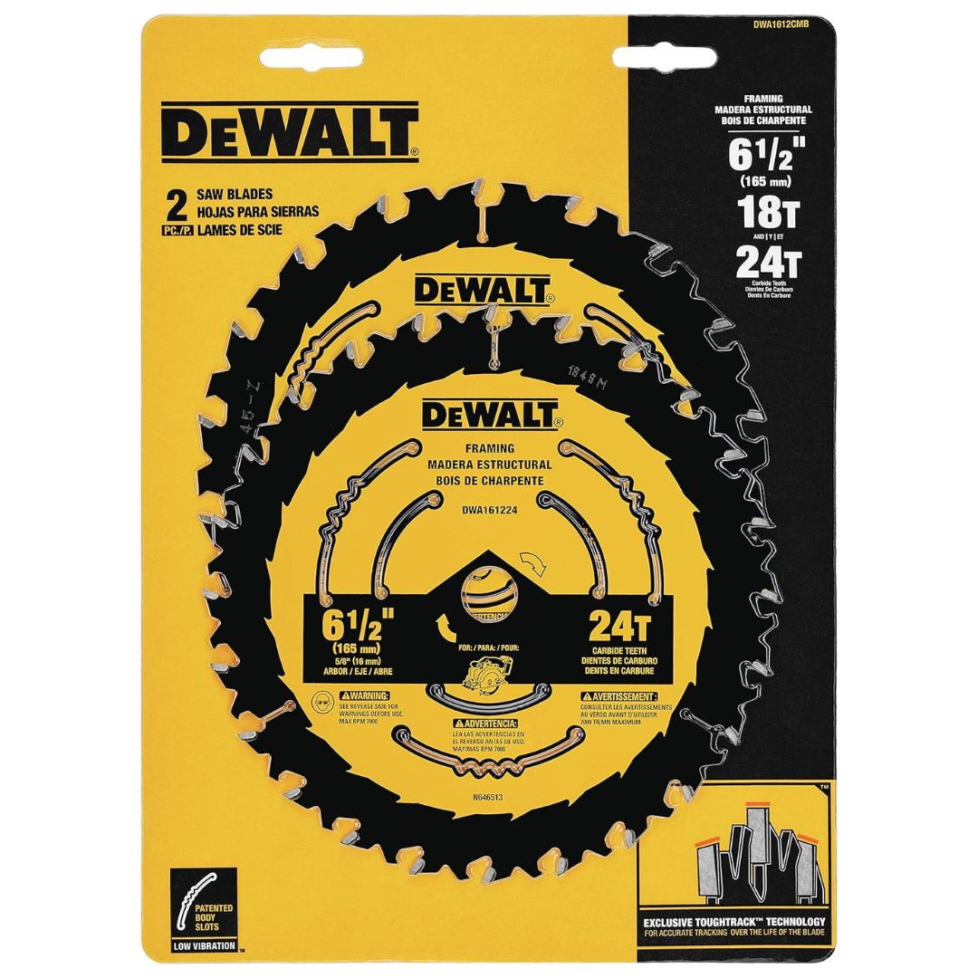 2-Pack Dewalt 6.5" Wood Cutting Circular Saw Blades (18 & 24 Tooth)
