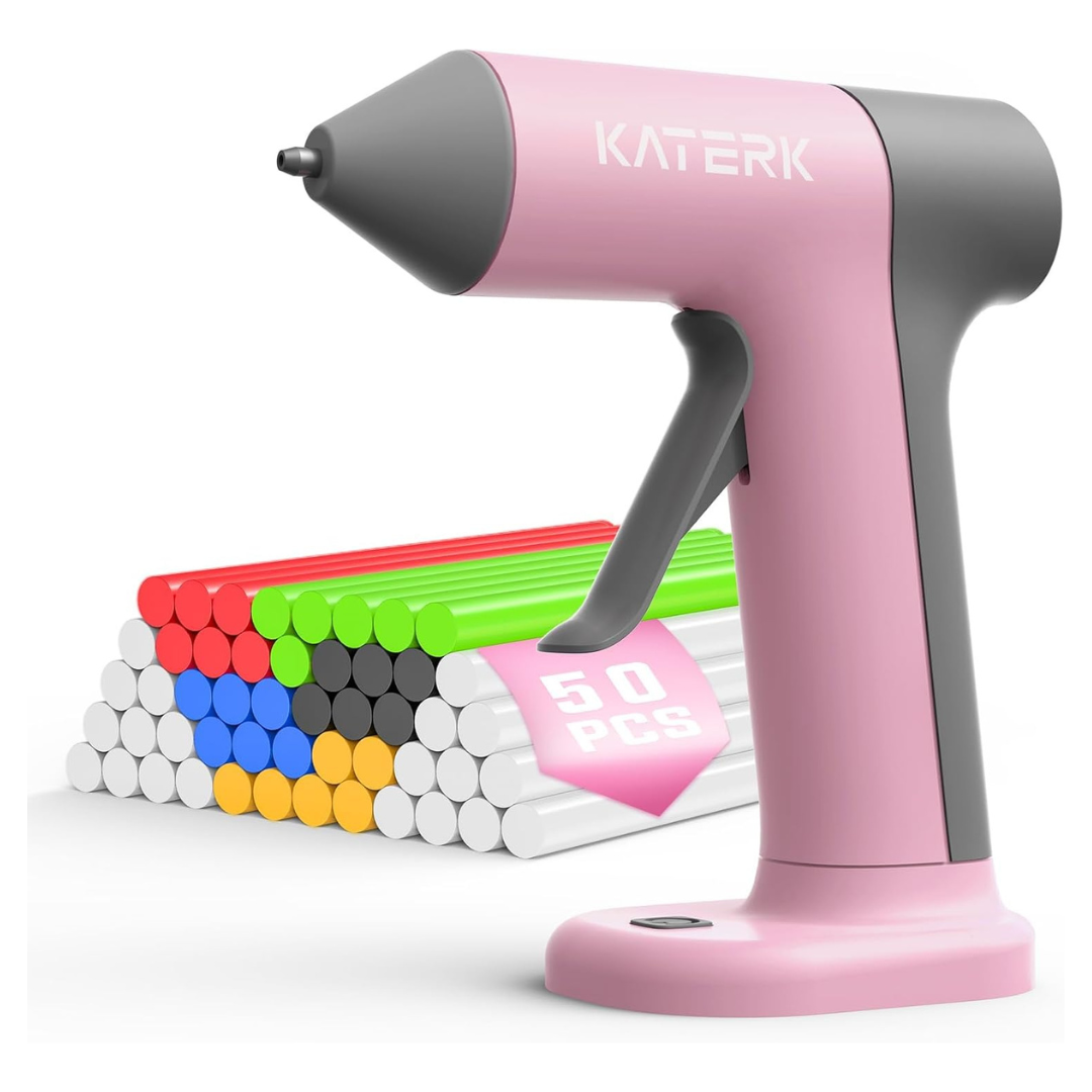 Katerk Cordless Hot Glue Gun W/ 50 Mini Glue Sticks (Pink Or White)