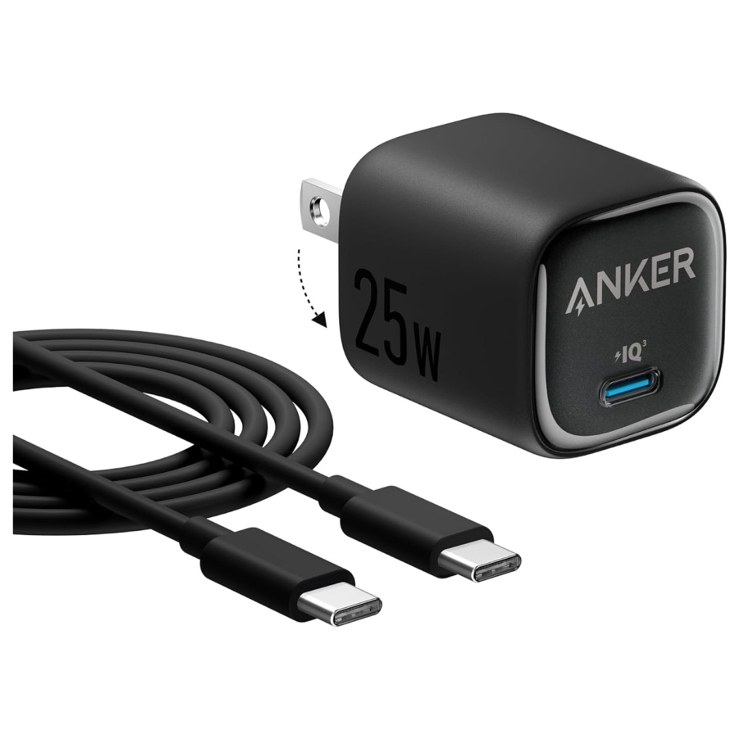 25W Anker USB-C Foldable Wall Charger With 5ft Cable (3 Colors)