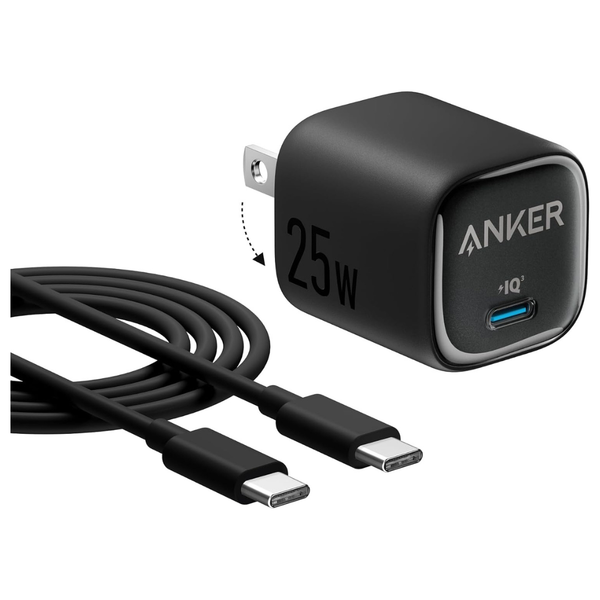 25W Anker USB-C Foldable Wall Charger With 5ft Cable (3 Colors)