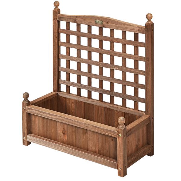 Costway Weather-Resistant Wood Planter Box W/ Trellis (25''x11''x30'')