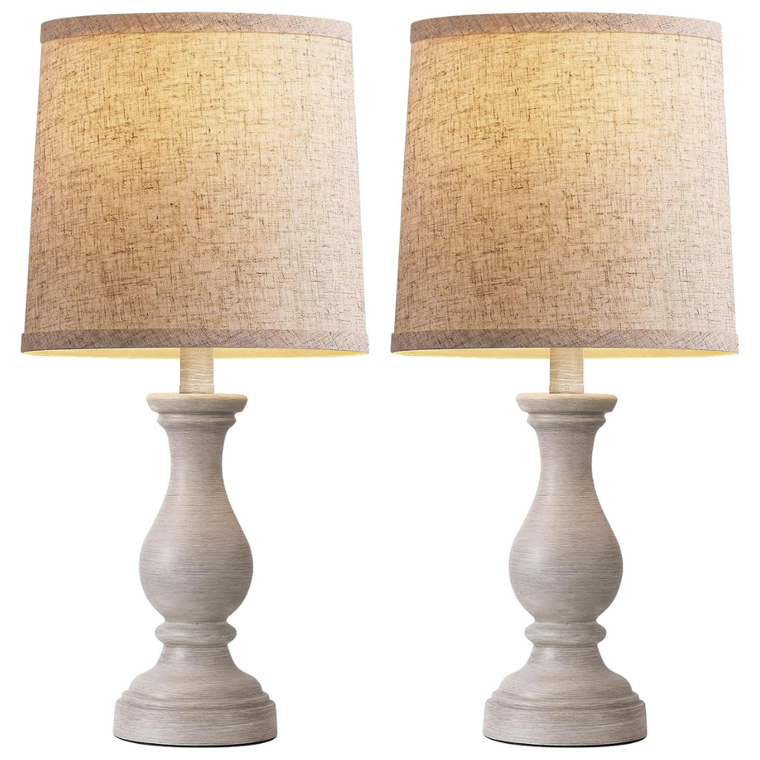 2-Pack 22" Farmhouse Table Lamps Set With Linen Shades
