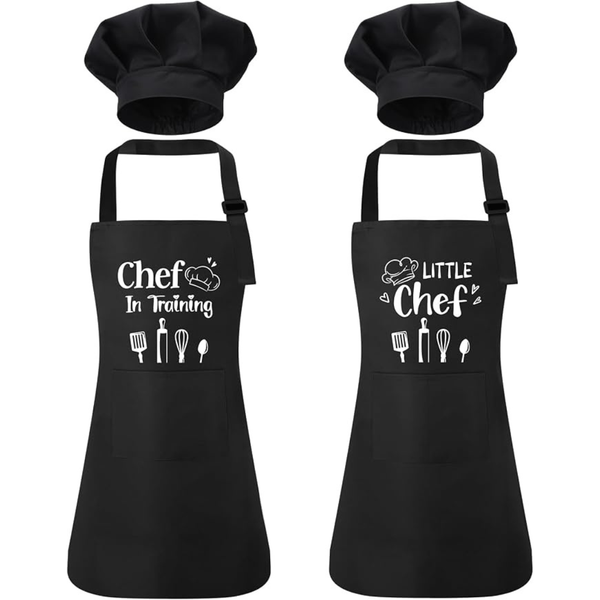 2-Pack Kids Aprons & Chef Hats With Pockets