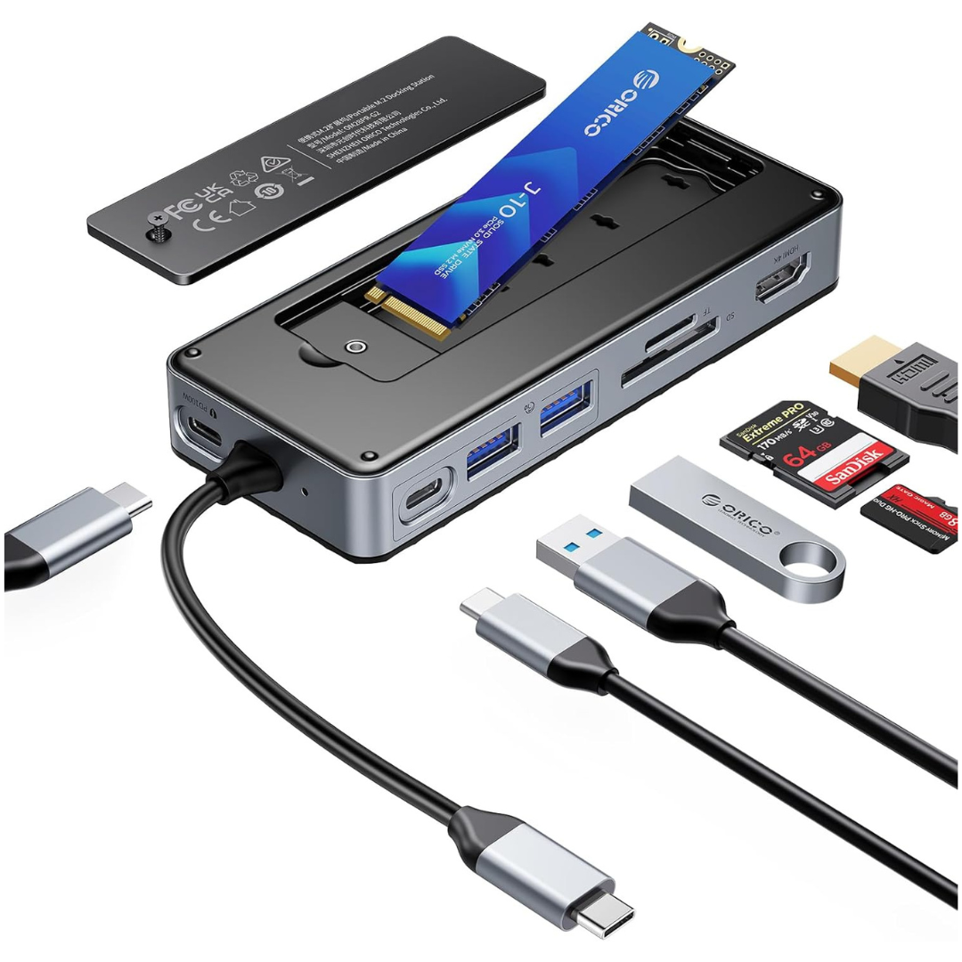 8-in-1 USB-C Docking Station Hub With M.2 SSD Enclosure