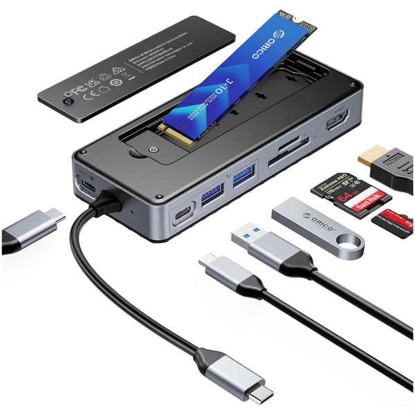 8-in-1 USB-C Docking Station Hub With M.2 SSD Enclosure