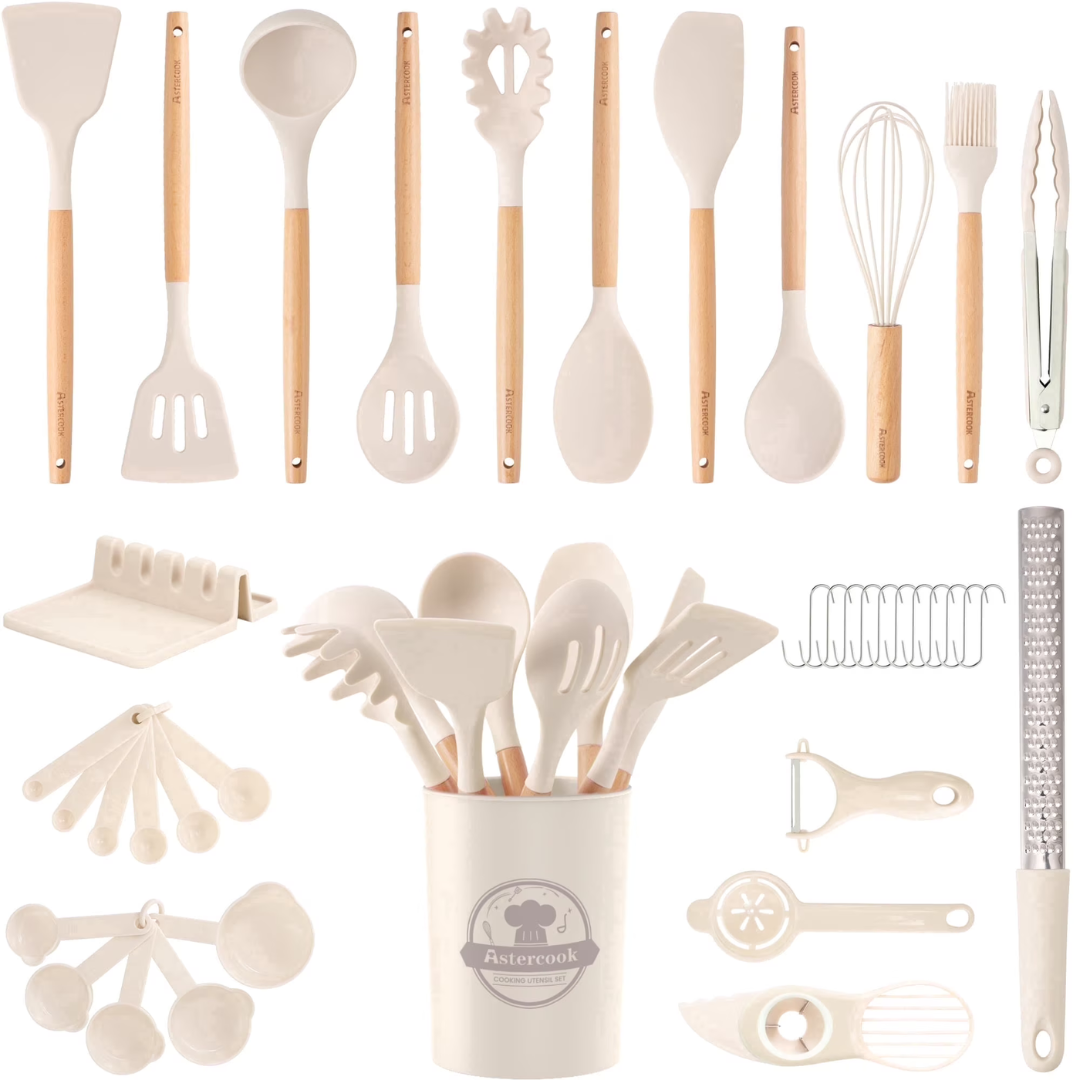 38-Piece Silicone Cooking Utensils Set W/ Wooden Handles (3 Colors)